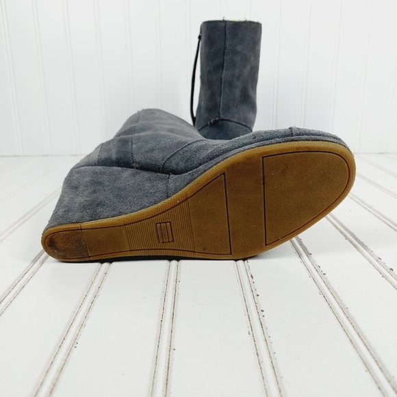 Toms Desert Gray Suede Side Zip Wedge Ankle Booties E197 - Picture 8 of 11